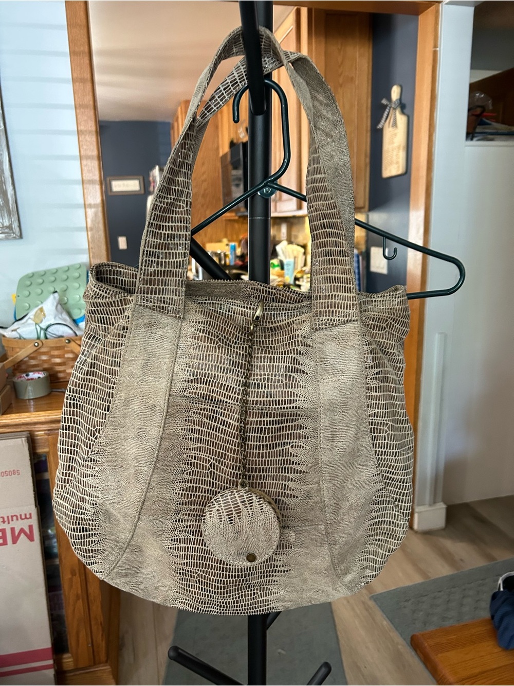 Perlina Taupe Textured Tote with Coin Pouch